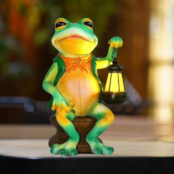 8.8Inch Tall Resin Solar Frog Garden Statue Handheld Light for Unique Balcony - Picture 5 of 6